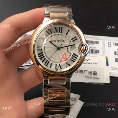42MM Ballon Bleu Cartier TWF Swiss Quartz Watch 2-Tone Rose Gold &Sunray Dial